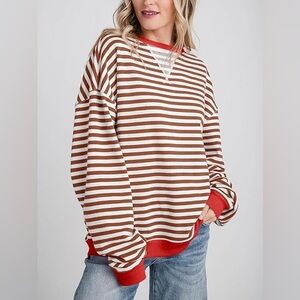 We the Free Classic Striped Oversized Crewneck Coffee Combo size L
